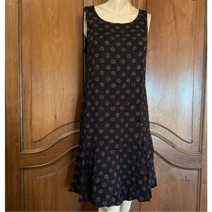 Vintage Dress Drop Waist Black & Brown Geometric Print St Tropez West Size 8 🔥